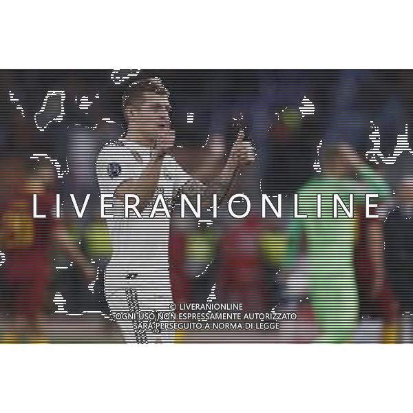 UEFA Champions League gruppo G - Roma vs Real Madrid 27/11/2018 nella foto: esultanza finale Kroos Toni (Midfielder of Real Madrid) ©Claudio Zamagni/Agenzia Aldo Liverani final exultation of Kroos Toni (Midfielder of Real Madrid) during UEFA Champions League - group G soccer match between A.S.ROME and REAL MADRID at Rome olympic Stadium on November 27 2018 photo credit by Claudio Zamagni/Aldo Liverani Photo Agency/ AGENZIA ALDO LIVERANI SAS