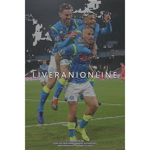 NAPOLI - STELLA ROSSA BELGRADO CHAMPIONS LEAGUE 28.11.2018 NELLA FOTO ESULTANZA DOPO IL GOL DI MAREK HAMSIK CON LORENZO INSIGNE ©MOSCA / AGENZIA ALDO LIVERANI SAS