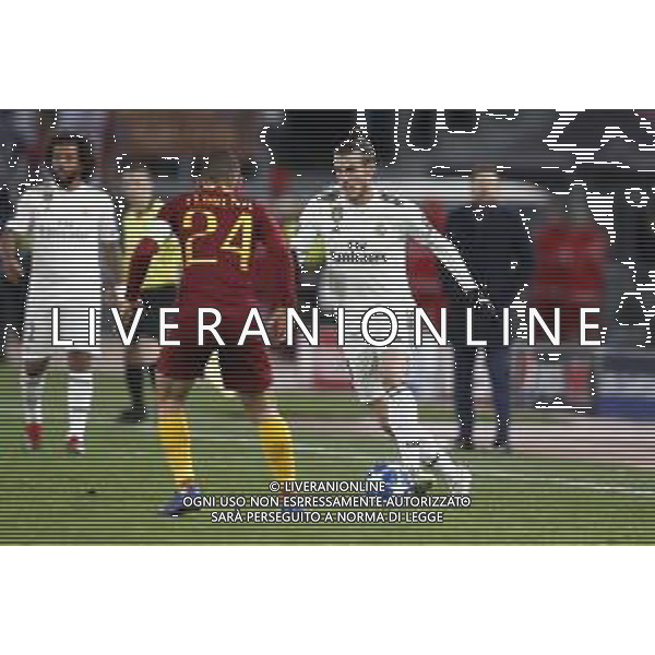 UEFA Champions League gruppo G - Roma vs Real Madrid 27/11/2018 nella foto: Gareth Bale (Forward of Real Madrid) e Florenzi Alessandro (a.s.roma) ©Claudio Zamagni/Agenzia Aldo Liverani Gareth Bale (Forward of Real Madrid) and Florenzi Alessandro (a.s.roma) during UEFA Champions League - group G soccer match between A.S.ROME and REAL MADRID at Rome olympic Stadium on November 27 2018 photo credit by Claudio Zamagni/Aldo Liverani Photo Agency
