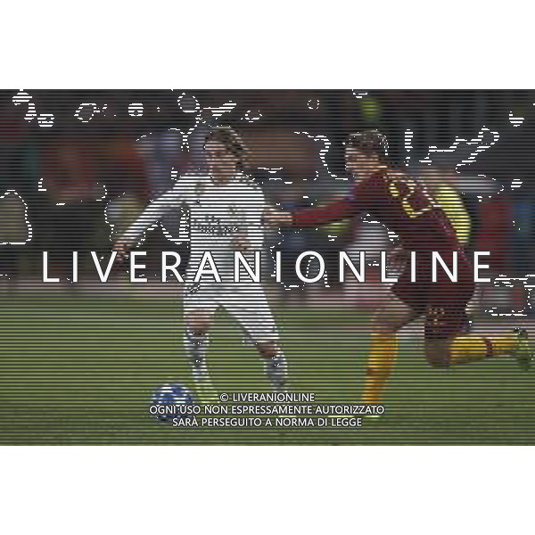 UEFA Champions League gruppo G - Roma vs Real Madrid 27/11/2018 nella foto: Mordic Luka (Midfielder of Real Madrid) e Zaniolo Nicolo (a.s. roma) ©Claudio Zamagni/Agenzia Aldo Liverani Mordic Luka (Midfielder of Real Madrid) and Zaniolo Nicolo (a.s. roma) during UEFA Champions League - group G soccer match between A.S.ROME and REAL MADRID at Rome olympic Stadium on November 27 2018 photo credit by Claudio Zamagni/Aldo Liverani Photo Agency