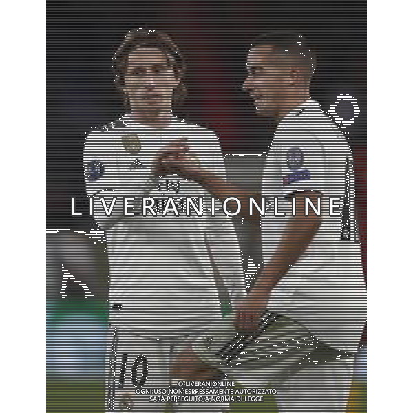 UEFA Champions League gruppo G - Roma vs Real Madrid 27/11/2018 nella foto: Mordic Luka (Midfielder of Real Madrid) e Lucas Vasquez (Forward of Real Madrid) ©Claudio Zamagni/Agenzia Aldo Liverani Mordic Luka (Midfielder of Real Madrid) and Lucas Vasquez (Forward of Real Madrid) during UEFA Champions League - group G soccer match between A.S.ROME and REAL MADRID at Rome olympic Stadium on November 27 2018 photo credit by Claudio Zamagni/Aldo Liverani Photo Agency