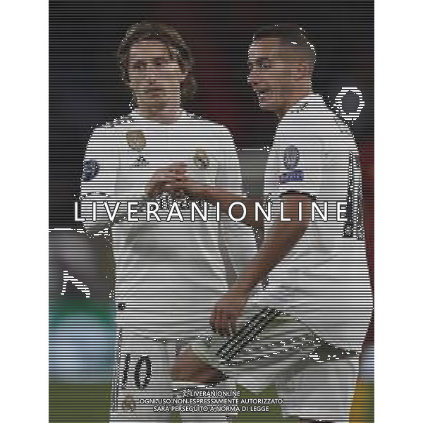UEFA Champions League gruppo G - Roma vs Real Madrid 27/11/2018 nella foto: Mordic Luka (Midfielder of Real Madrid) e Lucas Vasquez (Forward of Real Madrid) ©Claudio Zamagni/Agenzia Aldo Liverani Mordic Luka (Midfielder of Real Madrid) and Lucas Vasquez (Forward of Real Madrid) during UEFA Champions League - group G soccer match between A.S.ROME and REAL MADRID at Rome olympic Stadium on November 27 2018 photo credit by Claudio Zamagni/Aldo Liverani Photo Agency