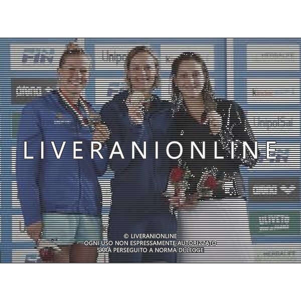 RICCIONE 30/11/2018 - Campionato Italiano Open di Nuoto in vasca corta nella foto: Laura Letrari, federica pellegrini, Alice Mizzau sul Podio ©Claudio Zamagni/Agenzia Aldo Liverani / AGENZIA ALDO LIVERANI SAS