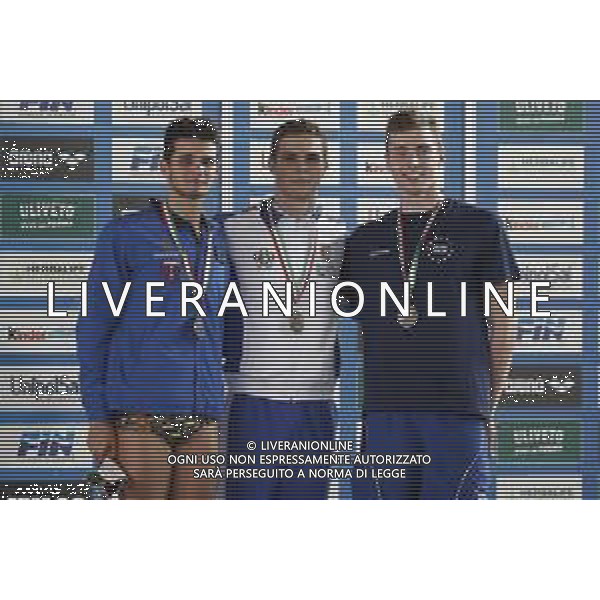 RICCIONE 30/11/2018 - Campionato Italiano Open di Nuoto in vasca corta nella foto: Proietti Colonna Alessio, Matteo Ciampi, Matteo Senor sul Podio ©Claudio Zamagni/Agenzia Aldo Liverani / AGENZIA ALDO LIVERANI SAS