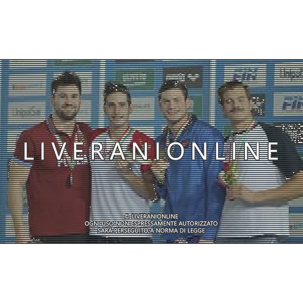 Campionato Italiano Open di nuoto vasca corta 25m Riccione (RN) - 01.12.2018 Nella Foto:Milli Matteo,Orsi Marco,Sabbioni Simone,Spinazzola Luca - sul podio /Ph.Vitez-Ag. Aldo Liverani