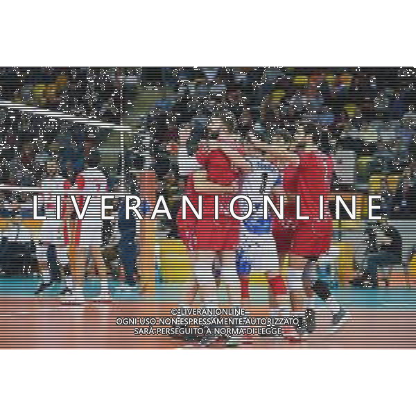 2018.12.02 Czestochowa Siatkowka FIVB Klubowe Mistrzostwa Swiata w Pilce Siatkowej Mezczyzn Polska 2018 Final Cucine Lube Civitanova - Trentino Volley N/z radosc emocje Uros Kovacevic Jenia Grebennikov Aaron Russell Foto Lukasz Sobala / Press Focus 2018.12.02 Czestochowa Volleyball Mens Club World Championship Poland 2018 Final Cucine Lube Civitanova - Trentino Volley radosc emocje Uros Kovacevic Jenia Grebennikov Aaron Russell Credit: Lukasz Sobala / Press Focus / NEWSPIX.PL --- Newspix.pl AG ALDO LIVERANI SAS