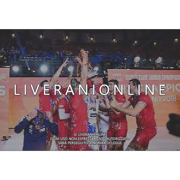 2018.12.02 Czestochowa Siatkowka FIVB Klubowe Mistrzostwa Swiata w Pilce Siatkowej Mezczyzn Polska 2018 Final Cucine Lube Civitanova - Trentino Volley N/z puchar radosc zwyciestwo wygrana trofeum feta radosc Trentino Volley klubowi mistrzowie swiata Jenia Grebennikov Luca Vettori Foto Lukasz Sobala / Press Focus 2018.12.02 Czestochowa Volleyball Mens Club World Championship Poland 2018 Final Cucine Lube Civitanova - Trentino Volley puchar radosc zwyciestwo wygrana trofeum feta radosc Trentino Volley klubowi mistrzowie swiata Jenia Grebennikov Luca Vettori Credit: Lukasz Sobala / Press Focus / NEWSPIX.PL --- Newspix.pl AG ALDO LIVERANI SAS