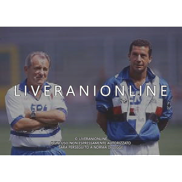 GIANLUCA VIALLI , calciatore italiano - RETROSPETTIVA nella foto con la maglia della Sampdoria con l\'allenatore Vujadin Boskov nel 1991/1992 ©ARCHIVIO / AGENZIA ALDO LIVERANI SAS
