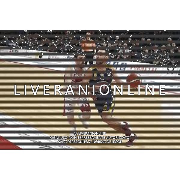Lega Basket serie A Victoria Libertas Pesaro - Fiat Torino 13/01/2019 nella foto: Poeta Giuseppe (Fiat Torino) Monaldi Diego (V.L. Pesaro) ©Claudio Zamagni/Agenzia Aldo Liverani Poeta Giuseppe (Fiat Torino) Monaldi Diego (V.L. Pesaro) during basketball match between Victoria Libertas Pallacanestro Pesaro and Fiat Torino at Adriatic Arena in Pesaro on October 13 2019 photo credit Claudio Zamagni/Aldo Liverani Photo Agency