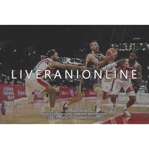 Lega Basket serie A Victoria Libertas Pesaro - Fiat Torino 13/01/2019 nella foto: Poeta Giuseppe (Fiat Torino) Blackmon James (V.L. Pesaro) McCree Erik (V.L. Pesaro) ©Claudio Zamagni/Agenzia Aldo Liverani Poeta Giuseppe (Fiat Torino) Blackmon James (V.L. Pesaro) McCree Erik (V.L. Pesaro) during basketball match between Victoria Libertas Pallacanestro Pesaro and Fiat Torino at Adriatic Arena in Pesaro on October 13 2019 photo credit Claudio Zamagni/Aldo Liverani Photo Agency