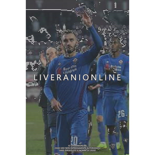 Torino - Fiorentina, Ottavi di Coppa Italia Tim Cup 13.01.2019 NELLA FOTO : ESULTANZA DEI GIOCATORI DELLA FIORENTINA A FINE GARA - GERMAN PEZZELLA MOSTRA LA FASCIA CON LE INIZIALI E IL NUMERO DI DAVIDE ASTORI © AGENZIA ALDO LIVERANI SAS