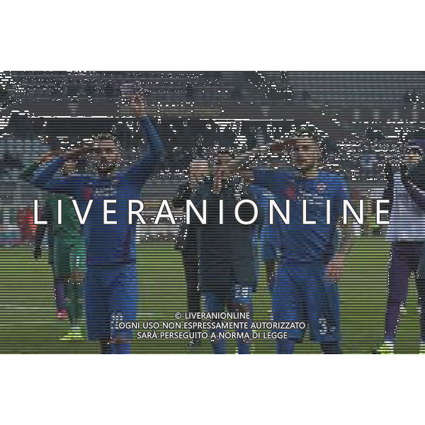 Torino - Fiorentina, Ottavi di Coppa Italia Tim Cup 13.01.2019 NELLA FOTO : ESULTANZA DEI GIOCATORI DELLA FIORENTINA A FINE GARA - CRISTIANO BIRAGHI E GERMAN PEZZELLA MOSTRA LA FASCIA CON LE INIZIALI E IL NUMERO DI DAVIDE ASTORI © AGENZIA ALDO LIVERANI SAS