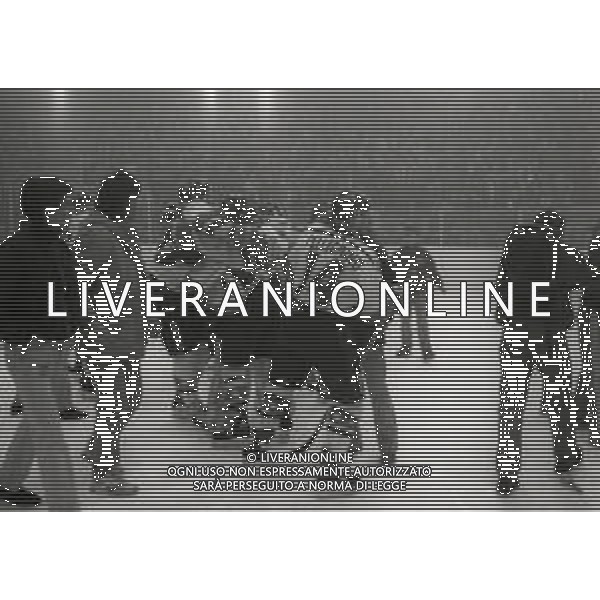 1992-1993 -CAMPIONATO DI HOCKEY SU GHIACCIO SERIE A MILANO-FINALE 5 PARTITA HOCKEY MILANO LIONS -BOLZANO NELLA FOTO I GIOCATORI DELL\'HOCKEY MILANO LION FESTEGGIANO LA VITTORIA DEL SECONDO SCUDETTO AG ALDO LIVERANI SAS