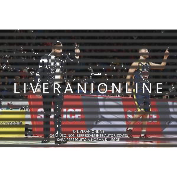 Lega Basket serie A Victoria Libertas Pesaro - Fiat Torino 13/01/2019 nella foto: Paolo Galbiati (Fiat Torino) Poeta Giuseppe (Fiat Torino) ©Claudio Zamagni/Agenzia Aldo Liverani Paolo Galbiati (Fiat Torino) Poeta Giuseppe (Fiat Torino) during basketball match between Victoria Libertas Pallacanestro Pesaro and Fiat Torino at Adriatic Arena in Pesaro on October 13 2019 photo credit Claudio Zamagni/Aldo Liverani Photo Agency