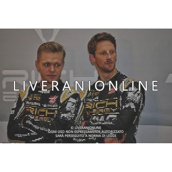 (L to R): Kevin Magnussen (DEN) Haas F1 Team with team mate Romain Grosjean (FRA) Haas F1 Team. 07.02.2019. Haas F1 Team Livery Unveil, The Royal Automobile Club, London, England. AG ALDO LIVERANI SAS-ONLY ITALY