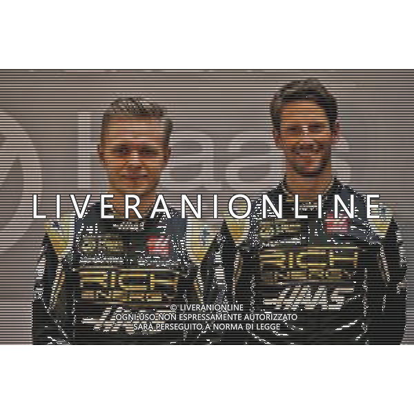 (L to R): Kevin Magnussen (DEN) Haas F1 Team with team mate Romain Grosjean (FRA) Haas F1 Team. 07.02.2019. Haas F1 Team Livery Unveil, The Royal Automobile Club, London, England. AG ALDO LIVERANI SAS-ONLY ITALY