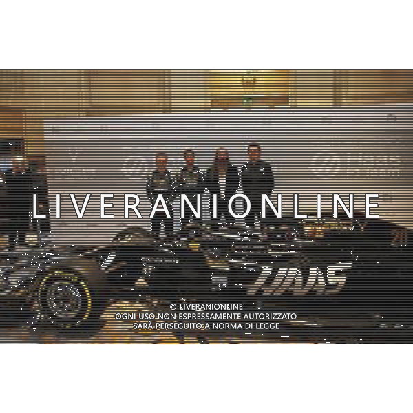(L to R): William Storey (GBR) Rich Energy CEO; Romain Grosjean (FRA) Haas F1 Team; Kevin Magnussen (DEN) Haas F1 Team; Guenther Steiner (ITA) Haas F1 Team Prinicipal. 07.02.2019. Haas F1 Team Livery Unveil, The Royal Automobile Club, London, England. AG ALDO LIVERANI SAS-ONLY ITALY