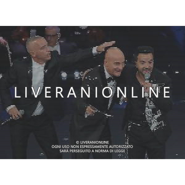 69mo Festival della Canzone Italiana Sanremo 2019 - Quinta Serata Sanremo (Imperia) - 09.02.2019 Nella Foto: Eros Ramazzotti Luis Fonsi claudio bisio /Ph.Vitez-Ag. Aldo Liverani
