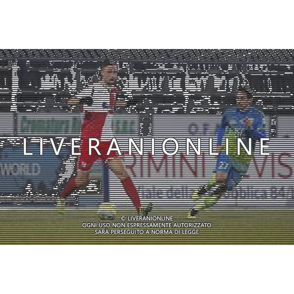 Santarcangelo - Feralpisalo\' Campionato di calcio serie C girone B 12/02/2019 nella foto: Nava Valerio (Rimini fc) Guidetti Luca (Feralpisalo’) ©Claudio Zamagni/Agenzia Aldo Liverani