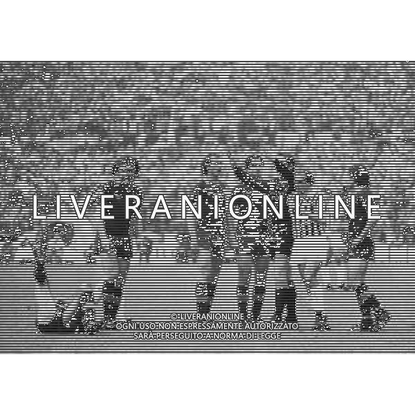 RETROSPETTIVA GIUSEPPE FURINO CALCIATORE NELLA FOTO GIUSEPPE FURINO CON LA MAGLIA DELLA JUVENTUS ROBERTO PRUZZO-ROBERTO FALCAO-AGOSTINO DI BARTOLOMEI ARBITRO PAOLO BERGAMO AG ALDO LIVERANI SAS