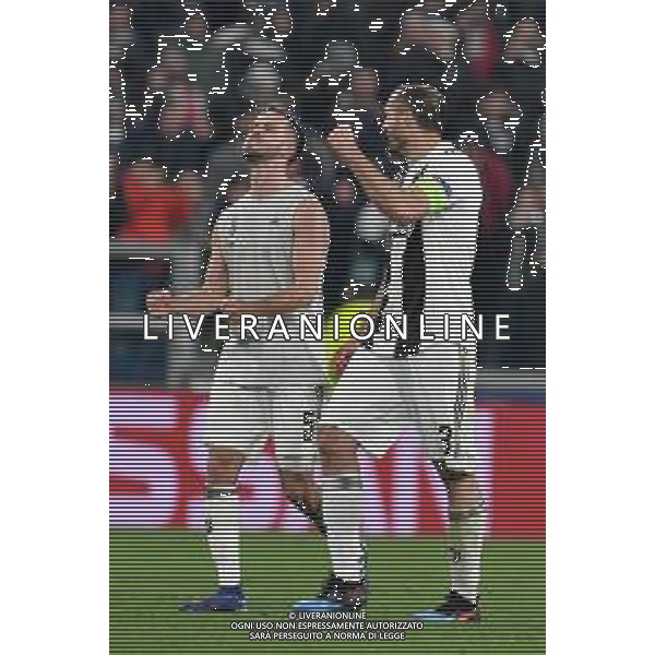 Torino 12.03.2019 Allianz Stadium 12.03.2019 Ottavi di finale Champions League Juventus vs Atletico Madrid ©Falzone/Agenzia Aldo Liverani NELLA FOTO : ESULTANZE FINALI -Miralem Pianic-Giorgio Chiellini
