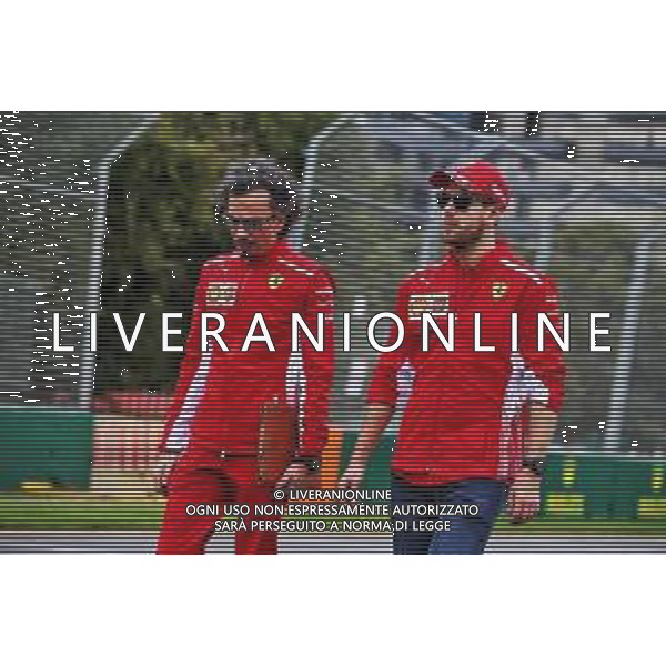 Sebastian Vettel (GER) Ferrari walks the circuit with Laurent Mekies (FRA) Ferrari Sporting Director. 13.03.2019. Formula 1 World Championship, Rd 1, Australian Grand Prix, Albert Park, Melbourne, Australia, Preparation Day. / AGENZIA ALDO LIVERANI SAS - ITALY ONLY EDITORIAL USE ONLY
