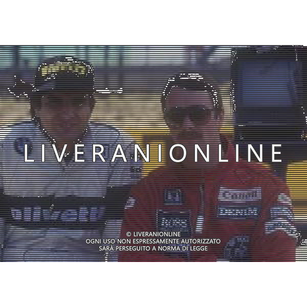 RETROSPETTIVA NIGEL MANSELL PILOTA F1 NELLA FOTO NIGEL MANSELL NELL\'ANNO 1985 CON NELSON PIQUET AG ALDO LIVERANI SAS 