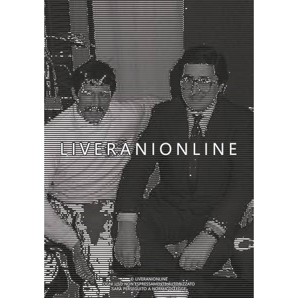 1984 milano conferenza stampa dei pugili luigi minchillo e maurizio stecca nella foto luigi minchillo-giovanni branchini ag aldo liverani sas