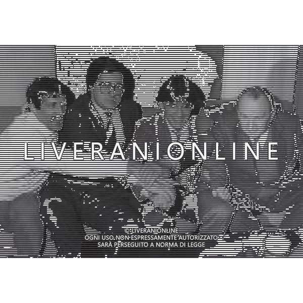 1984 milano conferenza stampa dei pugili luigi minchillo e maurizio stecca nella foto luigi minchillo-giobanni branchini-maurizio stecca-umberto branchini ag aldo liverani sas