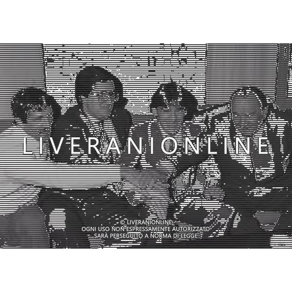 1984 milano conferenza stampa dei pugili luigi minchillo e maurizio stecca nella foto luigi minchillo-giobanni branchini-maurizio stecca-umberto branchini ag aldo liverani sas