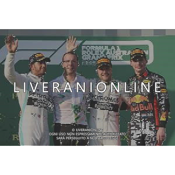 1st place Valtteri Bottas (FIN) Mercedes AMG F1 W10, 2nd place Lewis Hamilton (GBR) Mercedes AMG F1 W10 and 3rd place Max Verstappen (NLD) Red Bull Racing RB15. 17.03.2019. Formula 1 World Championship, Rd 1, Australian Grand Prix, Albert Park, Melbourne, Australia, Race Day. / AGENZIA ALDO LIVERANI SAS - ITALY ONLY EDITORIAL USE ONLY - F1 GP AUSTRALIA MELBOURNE GARA 17.03.2019.