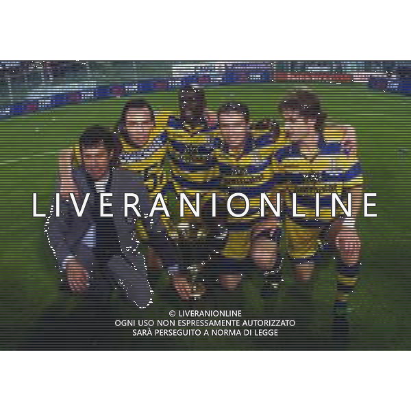05-05-1999 FIRENZE -FINALE DI COPPA ITALIA FIORENTINA PARMA NELLA FOTO ALBERTO MALESANI-ALAIN BOGHOSSIAN-LILIAN THURAM-ABEL BALBO E ROBERTO MUSII CON LA COPPA ITALIA AG ALDO LIVERANI SAS