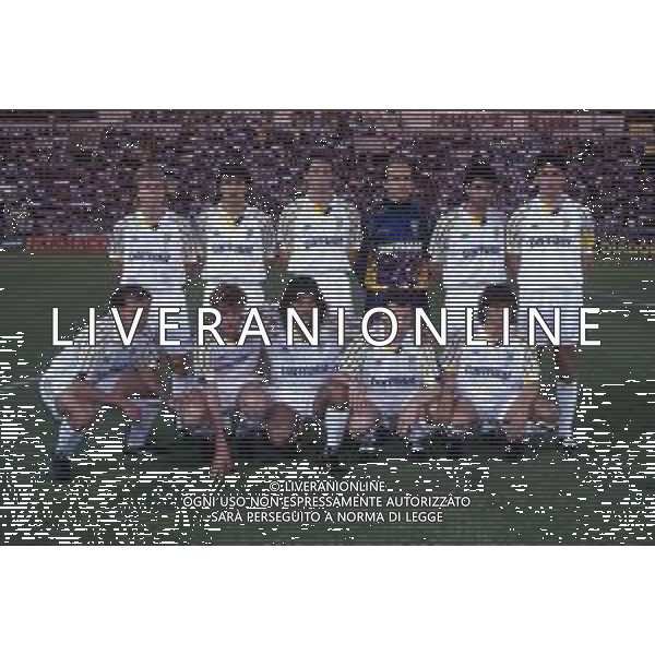 14-05-1992 PARMA- FINALE DI COPPA ITALIA PARMA-JUENTUS 2-0 NELLA FOTO DA SINISTRA INPIEDI THOMAS BROLIN-ALBETO DI CHIARA-GEORGE GRUN-MARCO BALLOTTA-ALESSANDRO MELLI -LORENZO MINOTTI SED DA SIN STEFANO CUOGHI-APOLLONI LUIGI-MARCO OSIO-DANIELE ZORATTO E ANTONIO BENARRIVO AG ALDO LIVERANI SAS