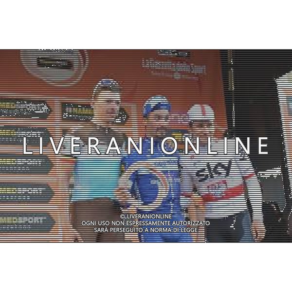 23-03-2019 Milano - Sanremo; 2019, Deceunick - Quickstep; 2019, Ag2r La Mondiale; 2019, Team Sky; Alaphilippe, Julian; Naesen, Oliver; Kwiatkowski, Michal; Sanremo; ©SIROTTI / AGENZIA ALDO LIVERANI SAS