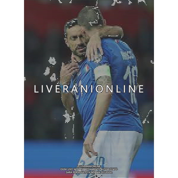 UEFA European Qualifiers Group J Parma - 26.03.2019 Italia-Liechtenstein Nella Foto: esultanza dopo il secondo gol su rigore di fabio quagliarella con bonucci /Ph.Vitez-Ag. Aldo Liverani