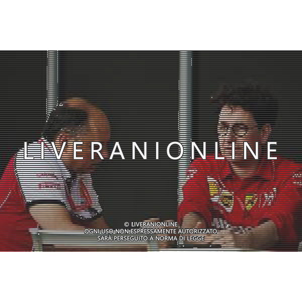 (L to R): Frederic Vasseur (FRA) Alfa Romeo Racing Team Principal with Mattia Binotto (ITA) Ferrari Team Principal. 28.03.2019. Formula 1 World Championship, Rd 2, Bahrain Grand Prix, Sakhir, Bahrain, Preparation Day. AG ALDO LIVERANISAS-ONLY ITALY
