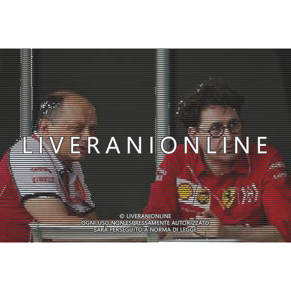 (L to R): Frederic Vasseur (FRA) Alfa Romeo Racing Team Principal with Mattia Binotto (ITA) Ferrari Team Principal. 28.03.2019. Formula 1 World Championship, Rd 2, Bahrain Grand Prix, Sakhir, Bahrain, Preparation Day. AG ALDO LIVERANISAS-ONLY ITALY