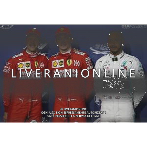 Pole for Charles Leclerc (MON) Ferrari SF90, 2nd for Sebastian Vettel (GER) Ferrari and 3rd for Lewis Hamilton (GBR) Mercedes AMG F1. 30.03.2019. Formula 1 World Championship, Rd 2, Bahrain Grand Prix, Sakhir, Bahrain, Qualifying Day. AG ALDO LIVERANI SAS-ONLY ITALY