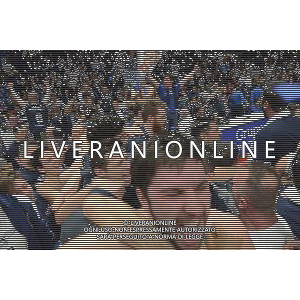 31-03-2019 BOLOGNA- FORTITUDO BOLOGNA-BONDI FERRARA NELLA FOTO INVASIONE DEI TIFOSI DELLA FORTITUDO BOLOGNA A FINE GARA PER LA PROMOZIONE IN A1 OPTIMA-FOTO-AG ALDO LIVERANI SAS