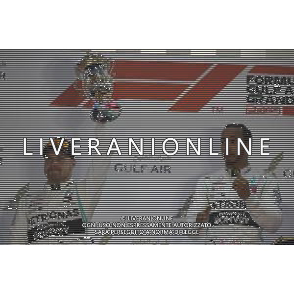 Valtteri Bottas (FIN) Mercedes AMG F1 and Lewis Hamilton (GBR) Mercedes AMG F1. 31.03.2019. Formula 1 World Championship, Rd 2, Bahrain Grand Prix, Sakhir, Bahrain, Race Day. / AGENZIA ALDO LIVERANI SAS - ITALY ONLY EDITORIAL USE ONLY
