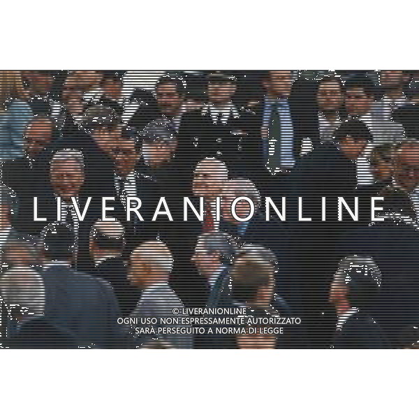 JUVENTUS - AJAX Finale Coppa Campioni UEFA Champions League - Roma, 22 maggio 1996 nella foto il presidente della repubblica Oscar Luigi Scalfaro in tribuna, Nicola Mancino, Umberto Agnelli ©ARCHIVIO / AGENZIA ALDO LIVERANI SAS