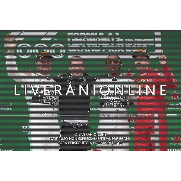 1st place Lewis Hamilton (GBR) Mercedes AMG F1 W10, 2nd place Valtteri Bottas (FIN) Mercedes AMG F1 W10 and 3rd place Sebastian Vettel (GER) Ferrari SF90. 14.04.2019. Formula 1 World Championship, Rd 3, Chinese Grand Prix, Shanghai, China, Race Day. AG ALDO LIVERANI SAS-ONLY ITALY
