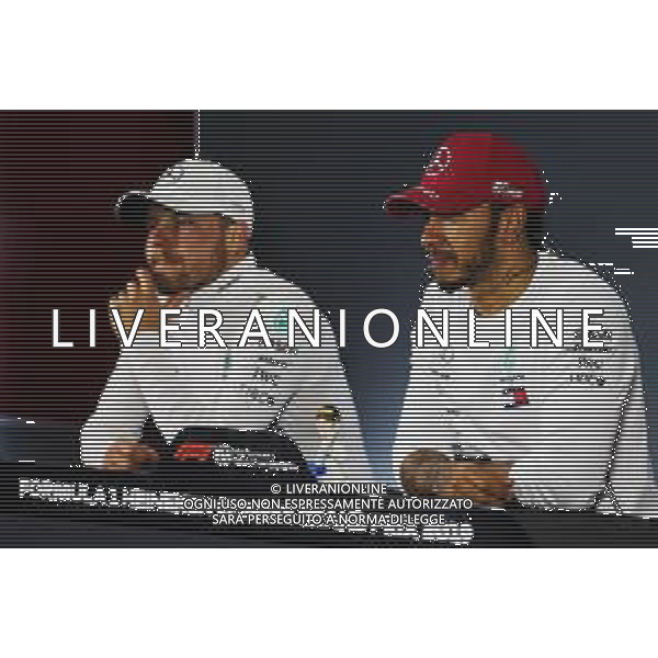 (L to R): Valtteri Bottas (FIN) Mercedes AMG F1 and race winner Lewis Hamilton (GBR) Mercedes AMG F1 in the FIA Press Conference. 14.04.2019. Formula 1 World Championship, Rd 3, Chinese Grand Prix, Shanghai, China, Race Day. AG ALDO LIVERANI SAS-ONLY ITALY