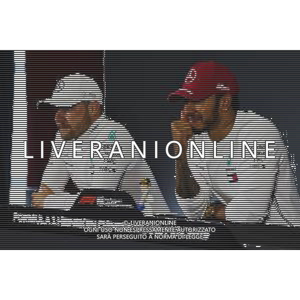 (L to R): Valtteri Bottas (FIN) Mercedes AMG F1 and race winner Lewis Hamilton (GBR) Mercedes AMG F1 in the FIA Press Conference. 14.04.2019. Formula 1 World Championship, Rd 3, Chinese Grand Prix, Shanghai, China, Race Day. AG ALDO LIVERANI SAS-ONLY ITALY