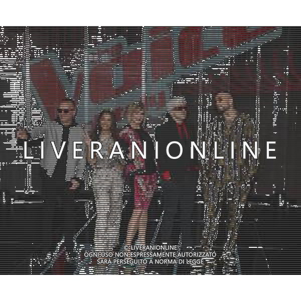 Milano ( MI ) 18/04/2019 Rai2 - Photocall The Voice of Italy 2019 Nella foto: Gigi D\'Alessio, Electra Miura Lamborghini, Simona Ventura, Morgan e Gué Pequeno PH Lauro Montagnini