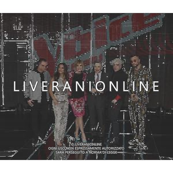 Milano ( MI ) 18/04/2019 Rai2 - Photocall The Voice of Italy 2019 Nella foto: Gigi D\'Alessio, Electra Miura Lamborghini, Simona Ventura, Carlo Freccero, Morgan e Gué Pequeno PH Lauro Montagnini