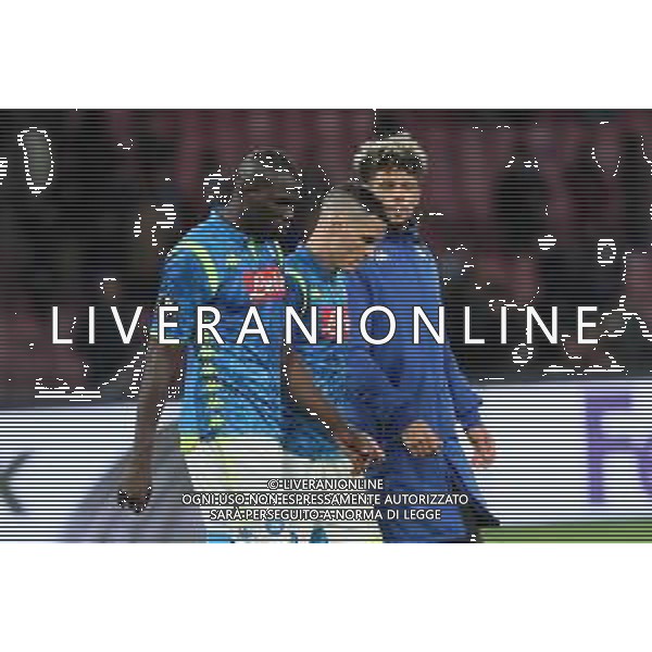 NAPOLI - ARSENAL RITORNO QUARTI DI FINALE EUROPA LEAGUE 18.04.2019 NELLA FOTO DELUSIONE FINE GARA KALIDOU KOULIBALY, JOSE\' CALLEJON E KEVIN MALCUIT ©MOSCA / AGENZIA ALDO LIVERANI SAS