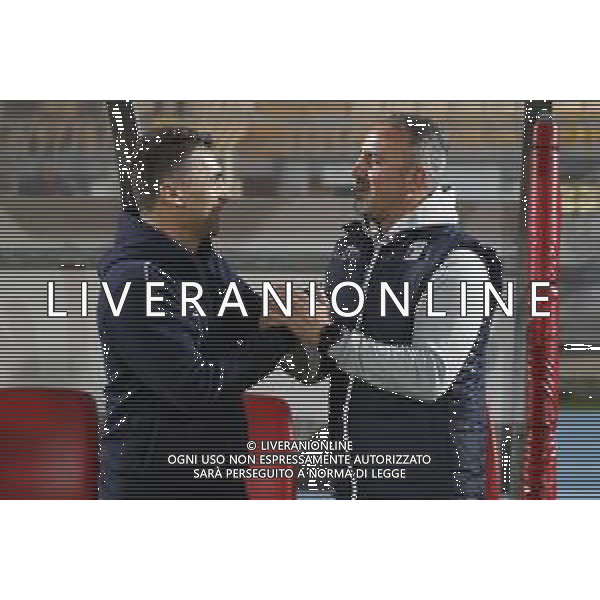 Rimini - Sambenedettese Campionato di calcio serie C girone B - 20/04/2019 nella foto: Allenatore Mario Petrone (Rimini fc) Giuseppe Magi Allenatore (Sambenedettese) ©Claudio Zamagni/Agenzia Aldo Liverani s.a.s.