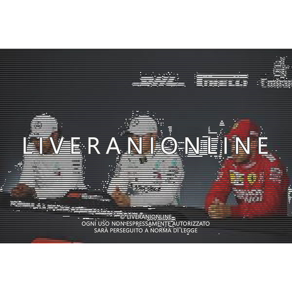Qualifying top three in ther FIA Press Conference (L to R): Lewis Hamilton (GBR) Mercedes AMG F1, second; Valtteri Bottas (FIN) Mercedes AMG F1, pole position; Sebastian Vettel (GER) Ferrari, third. 27.04.2019. Formula 1 World Championship, Rd 4, Azerbaijan Grand Prix, Baku Street Circuit, Azerbaijan, Qualifying Day. AG ALDO LIVERANI SAS-ONLY ITALY