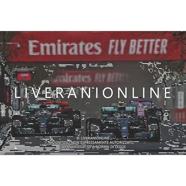 Valtteri Bottas (FIN) Mercedes AMG F1 W10 leads team mate Lewis Hamilton (GBR) Mercedes AMG F1 W10 at the start of the race. 28.04.2019. Formula 1 World Championship, Rd 4, Azerbaijan Grand Prix, Baku Street Circuit, Azerbaijan, Race Day. AG ALDO LIVERANI SAS-ONLY ITALY